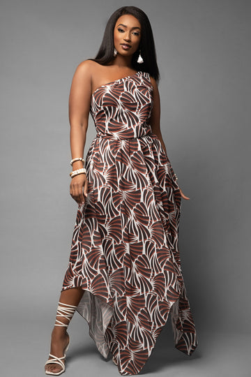 One Shoulder Print Dress