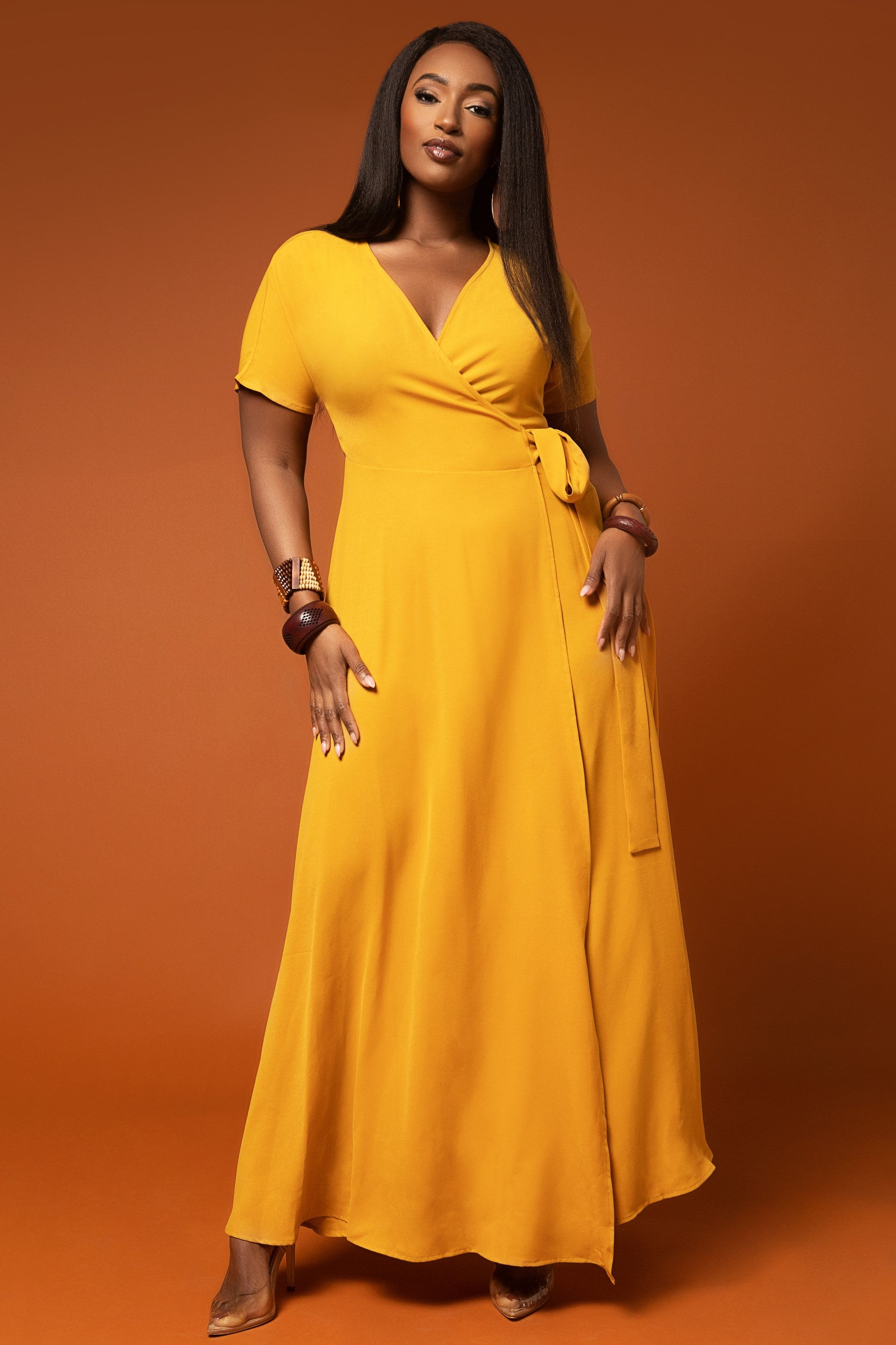 yellow wrap dress Selena Yellow Kimono Maxi Wrap Dress- Nina Cheyenne M