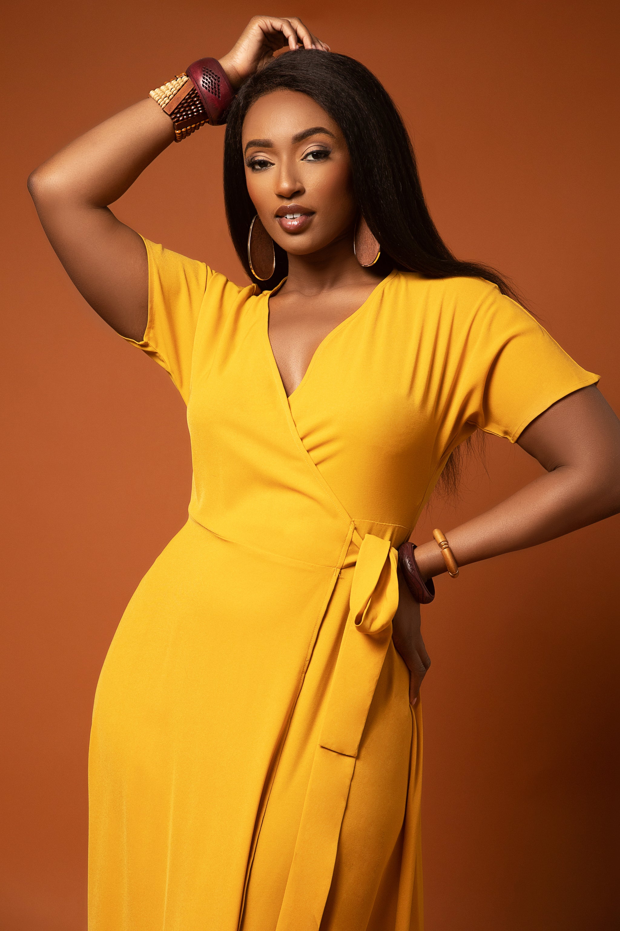 Selena Yellow Kimono Maxi Wrap Dress- Nina Cheyenne M Selena Yellow Kimono Maxi Wrap Dress- Nina Cheyenne M