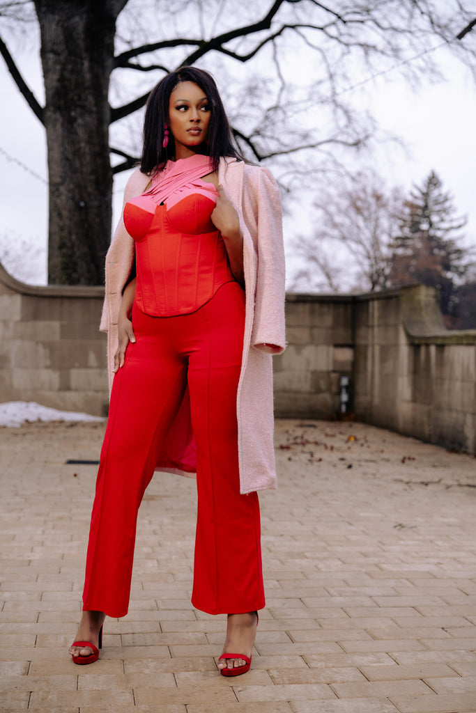 Red Pink Two-Tone Corset Top