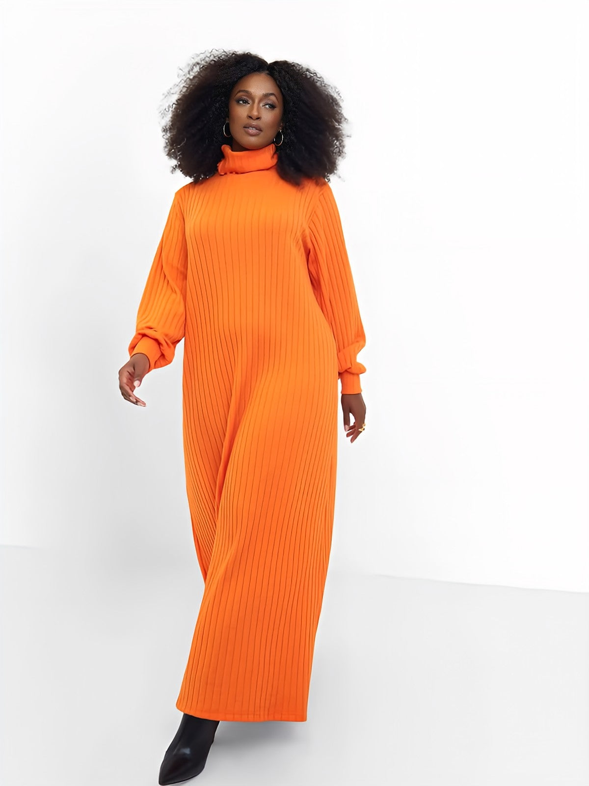 maxi turtleneck dress Orange Ribbed Turtleneck Oversized Maxi Dress – Nina Cheyenne