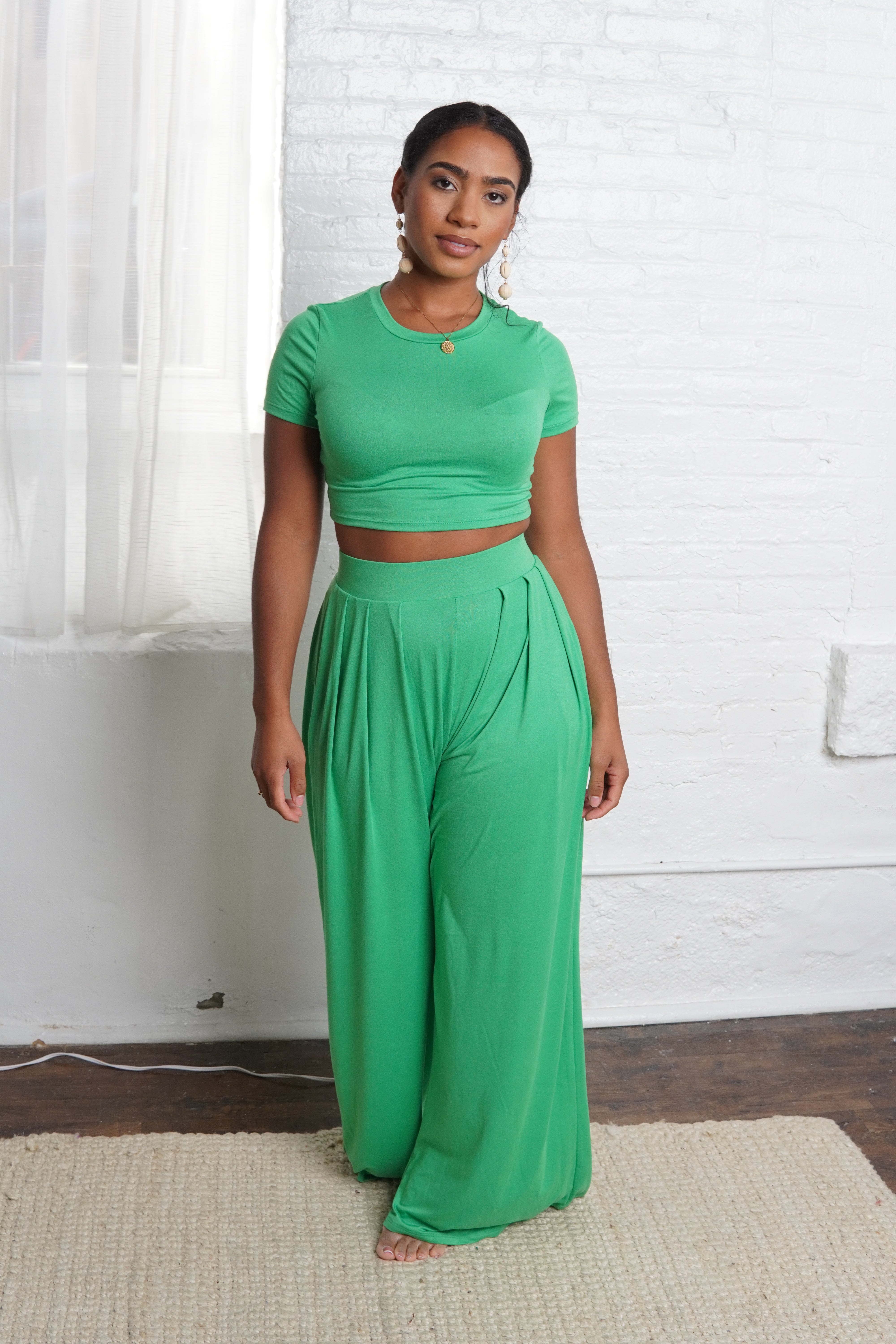 Kelly Green Crop Top and Palazzo Pants Set – Nina Cheyenne
