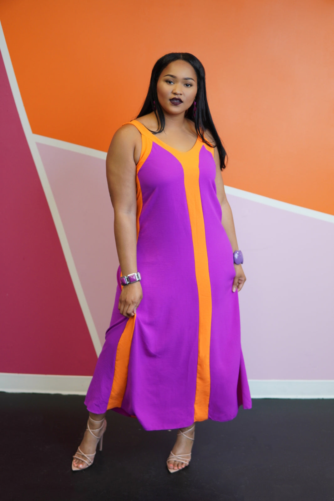 Orange Stripe Purple Tank Dress