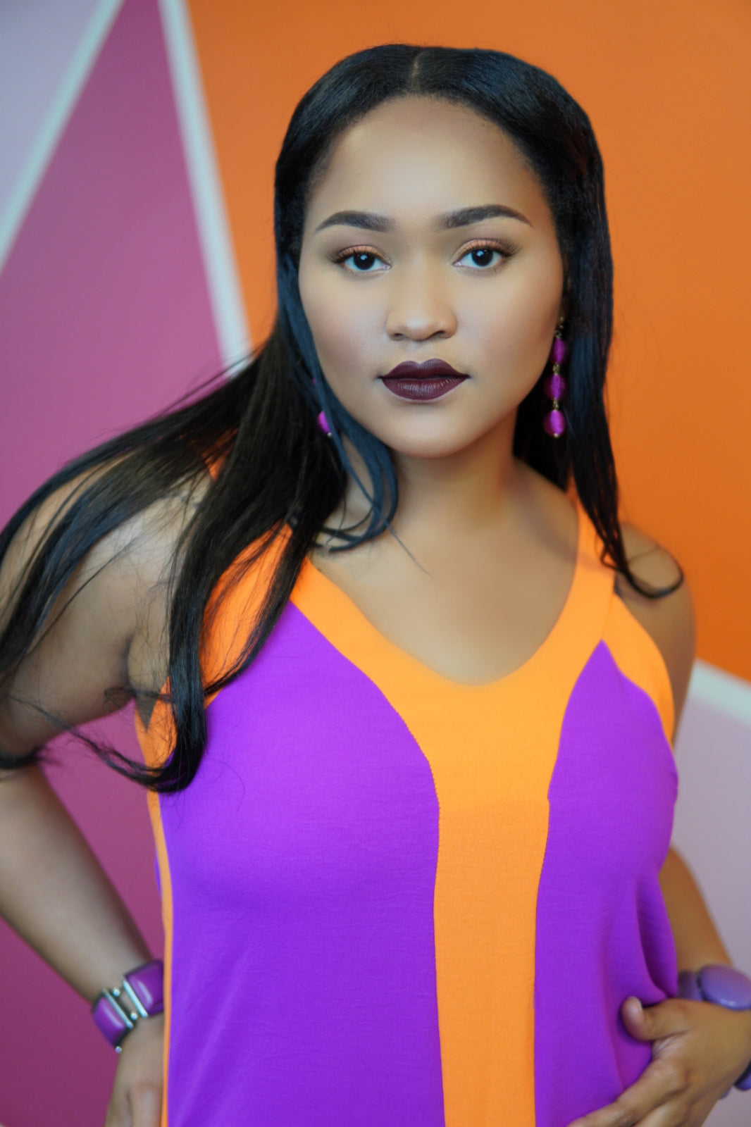 Orange Stripe Purple Tank Dress