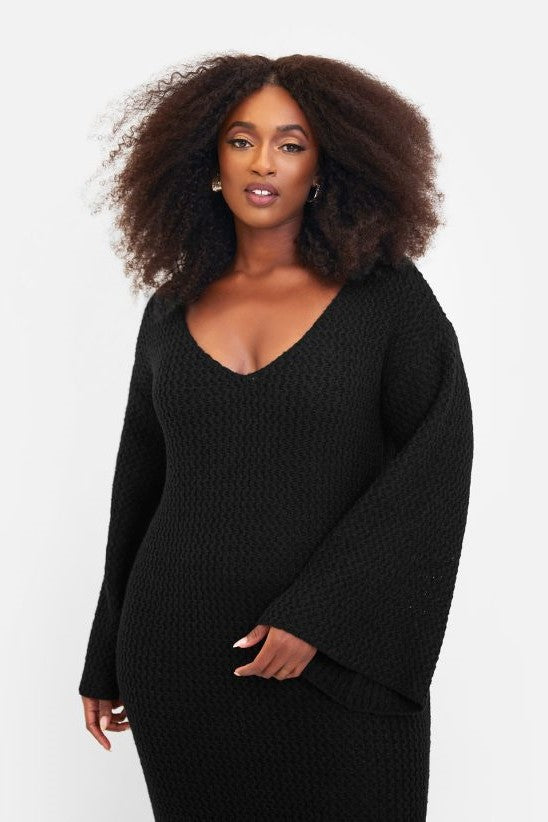 Black V Neck Sweater Maxi Dress – Nina Cheyenne
