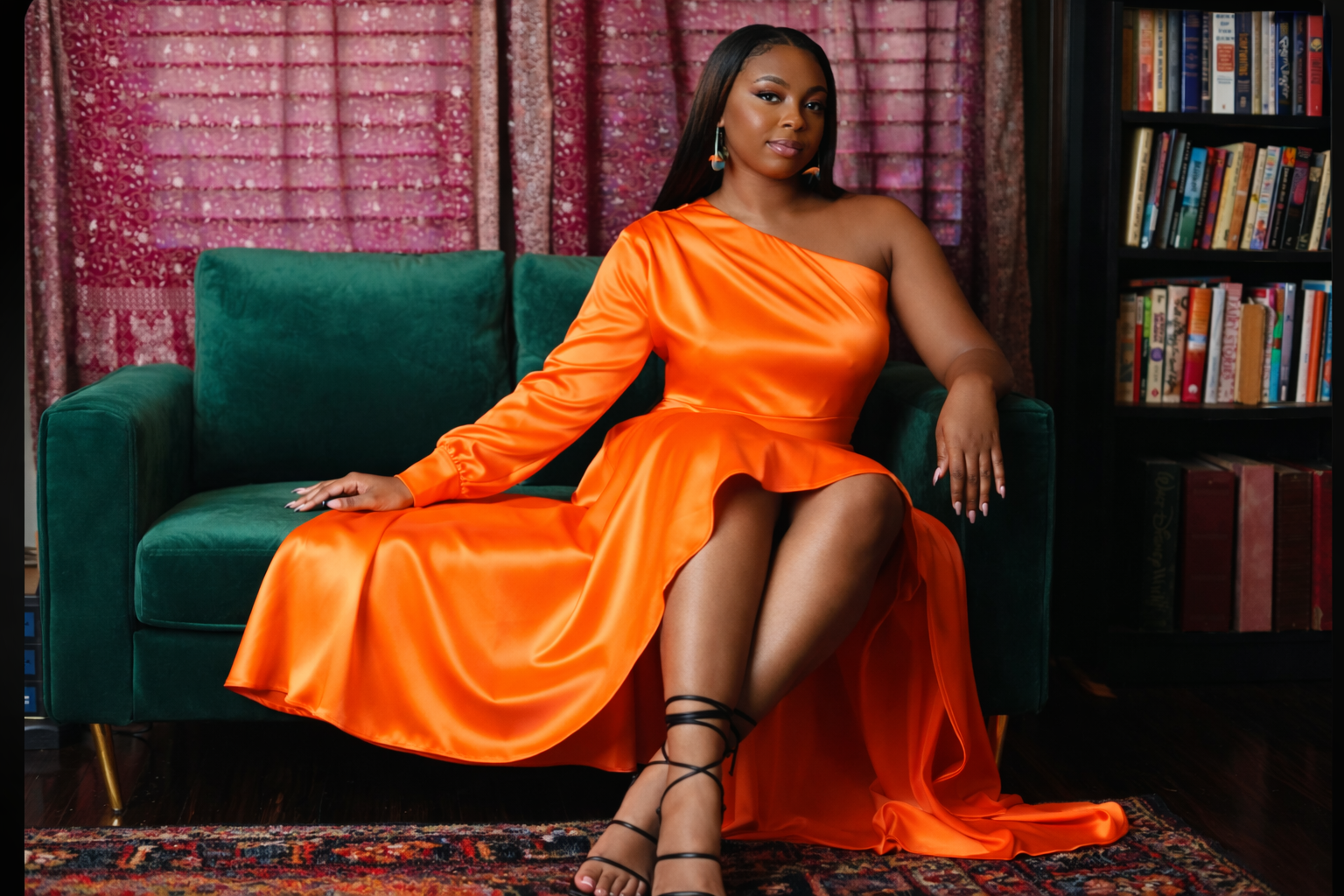 Camelia Orange Satin One Shoulder Hi Lo Maxi – Nina Cheyenne