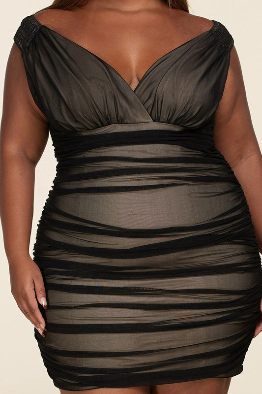 Black Ruched Mesh Bodycon Dress 3X Black Ruched Mesh Bodycon Dress 3X