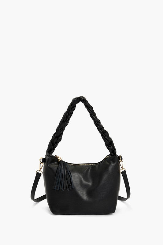 Black Braided Strap Shoulder Bag