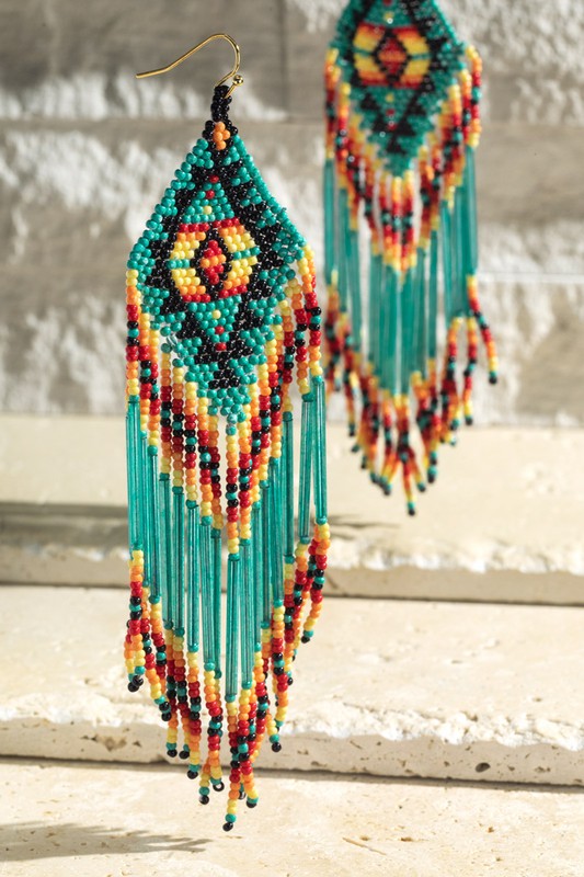 Turquoise Bead Fringe Dangle Drop Earrings – Nina Cheyenne
