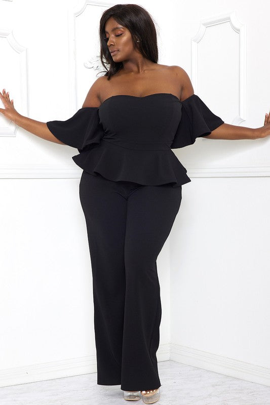 Black Open Shoulder Peplum Jumpsuit – Nina Cheyenne