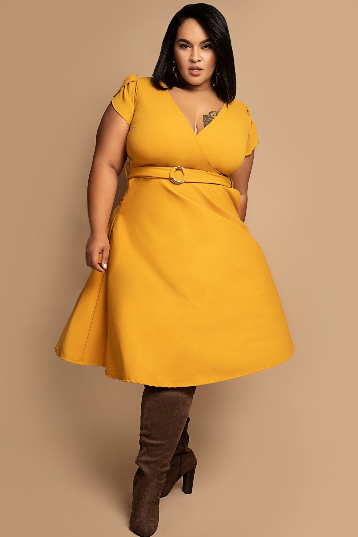 slim fit dress slacks Belted Fit and Flare Midi Dress 1x