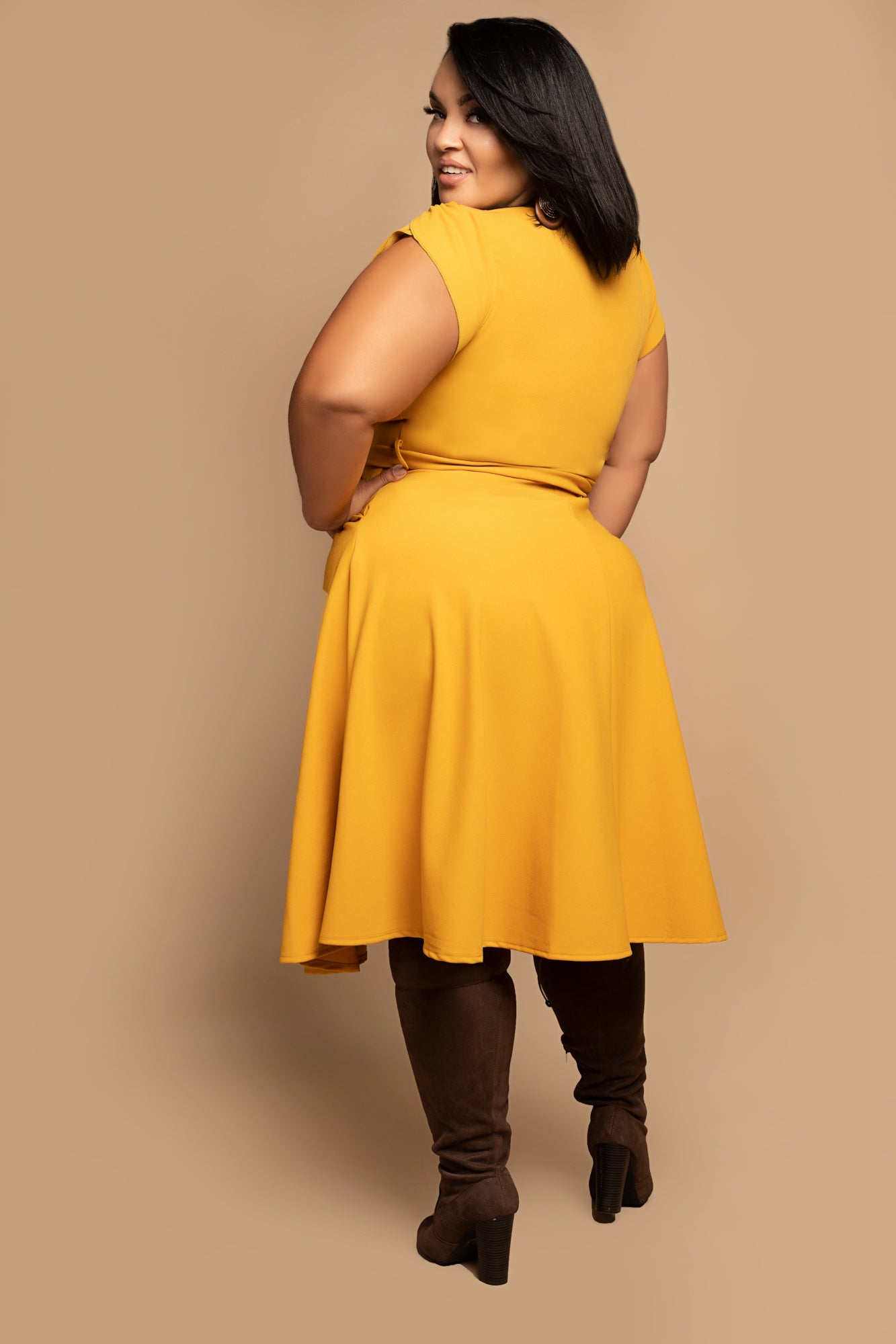 Belted Fit and Flare Midi Dress 1X