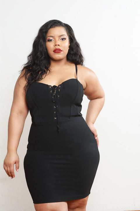 Black Lace up Front Bodycon Dress 2X Black Lace up Front Bodycon Dress 2X