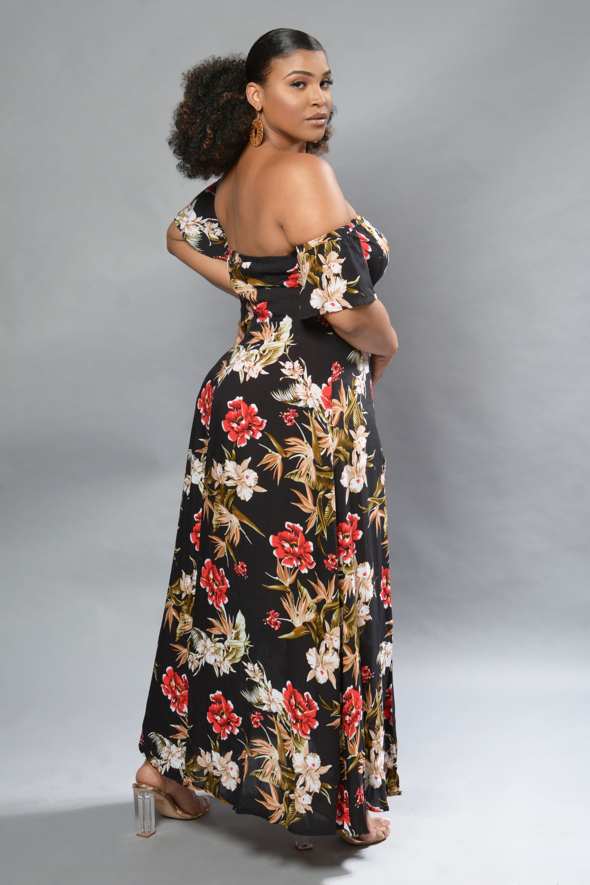 Black Floral Off The Shoulder Maxi Dress – Nina Cheyenne