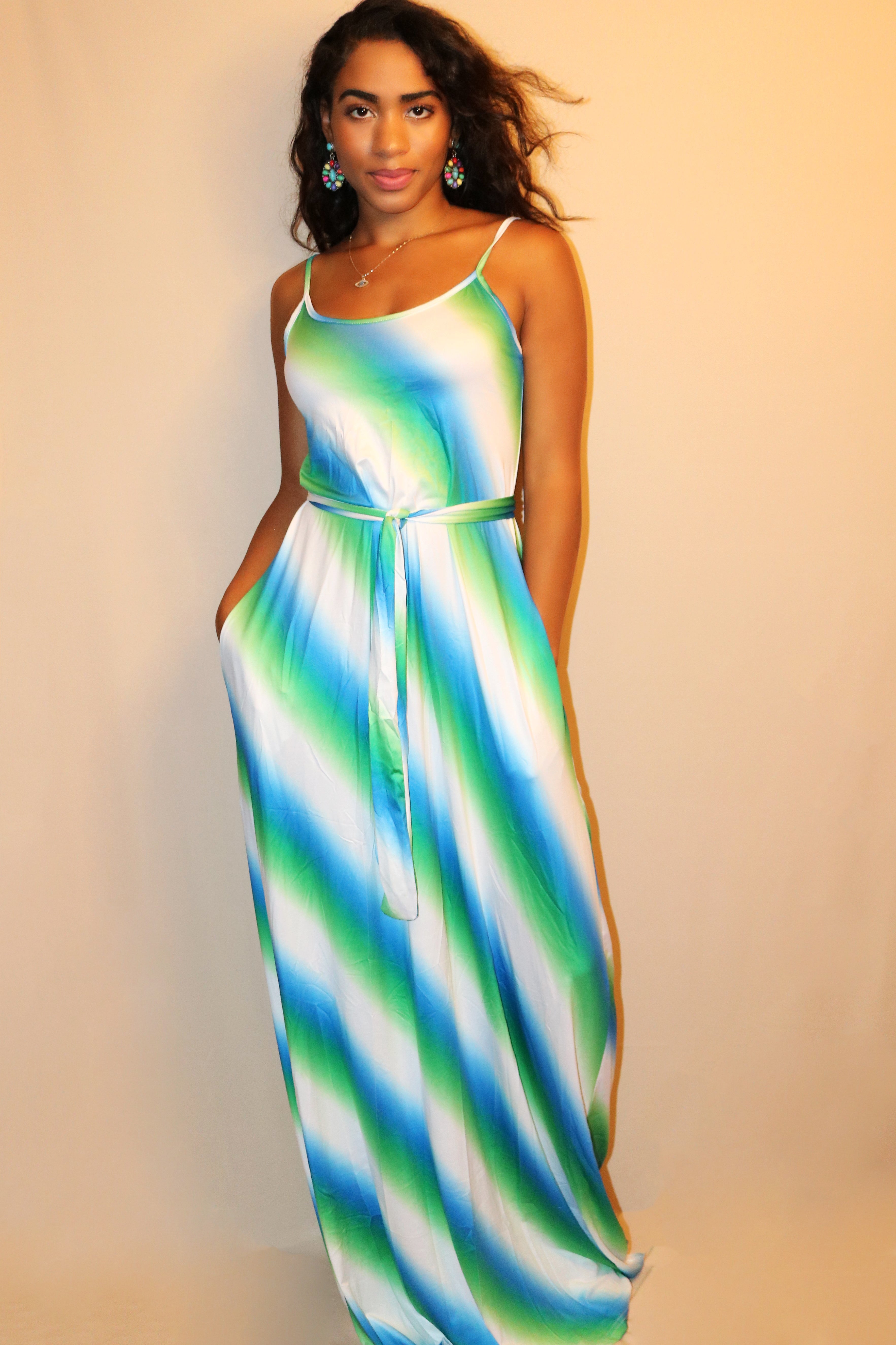 Sonya Blue Green Ombre Stripe Maxi Dress  Nina Cheyenne