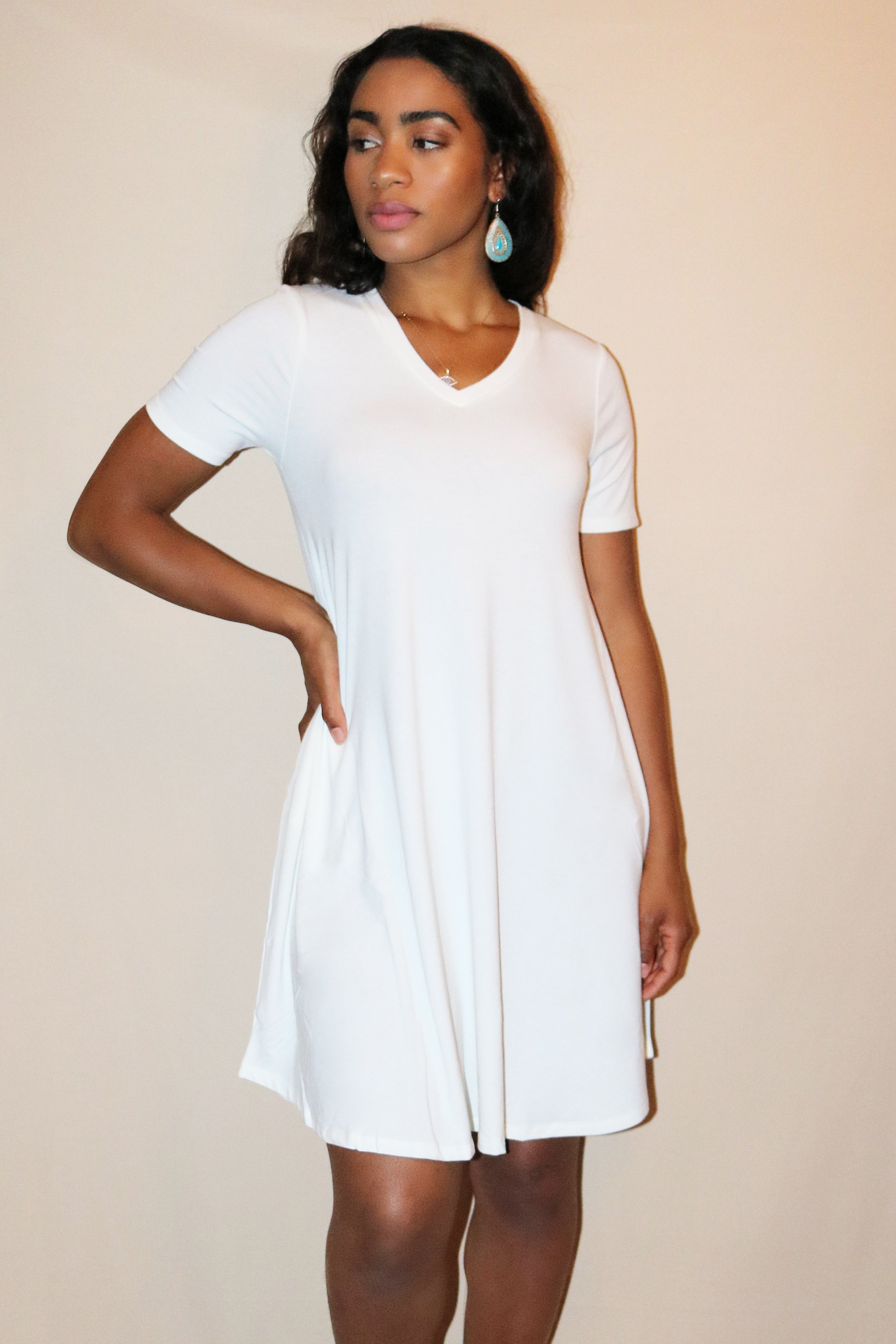 Nia Ivory V-Neck Mini T-Shirt Dress S
