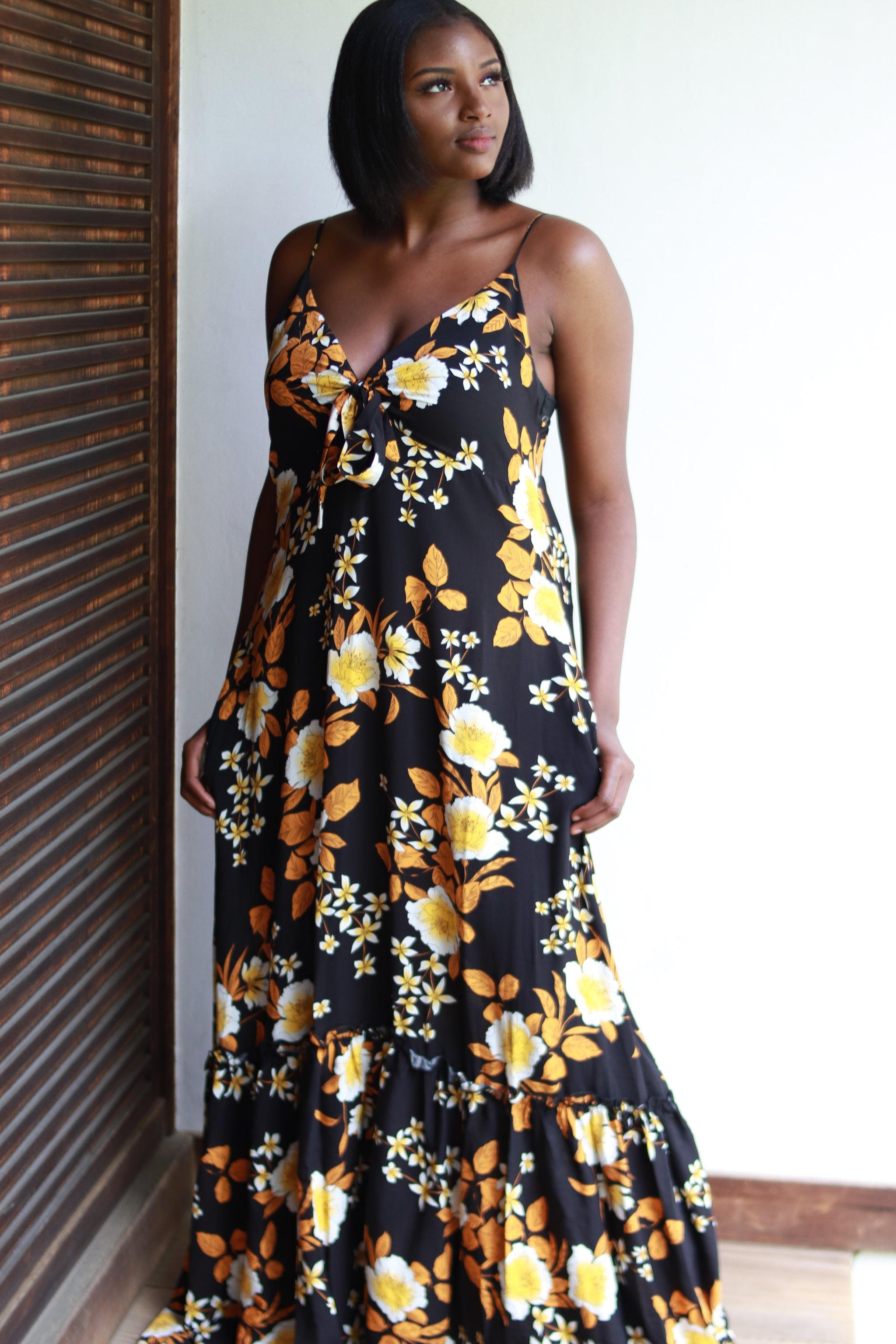 Black Floral Print Maxi Dress M