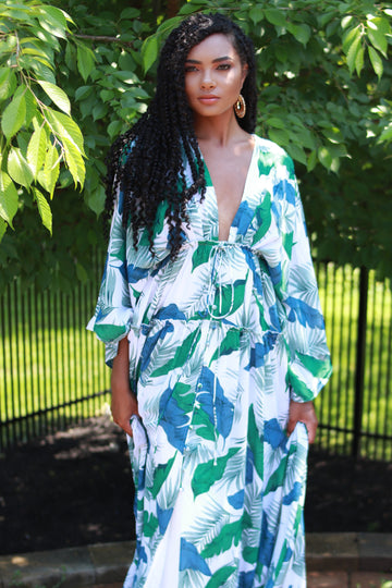 Leaf Print Kimono Maxi Dress – Nina Cheyenne