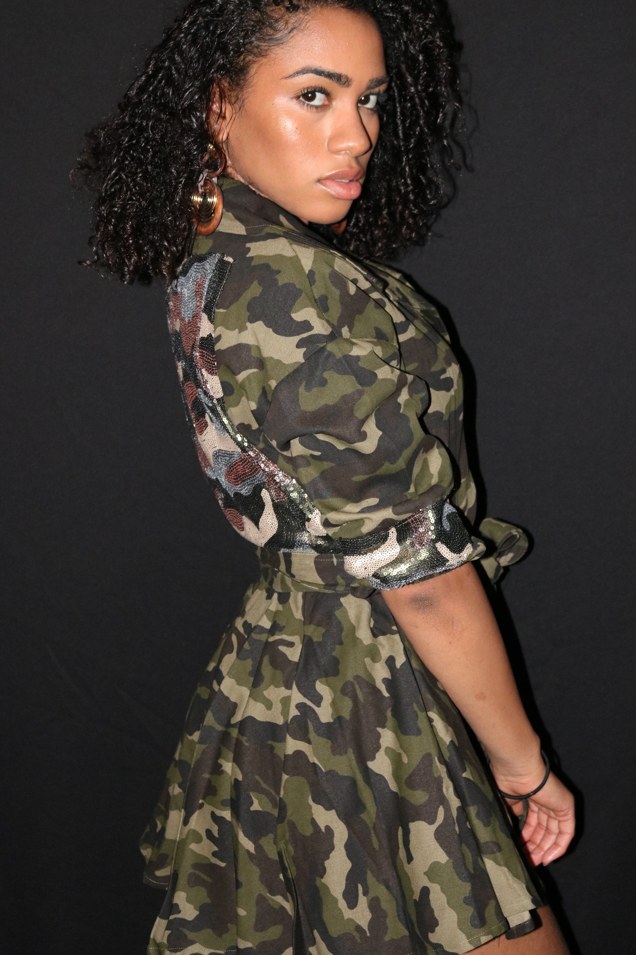 Camo Peplum Jacket with Sequin Back