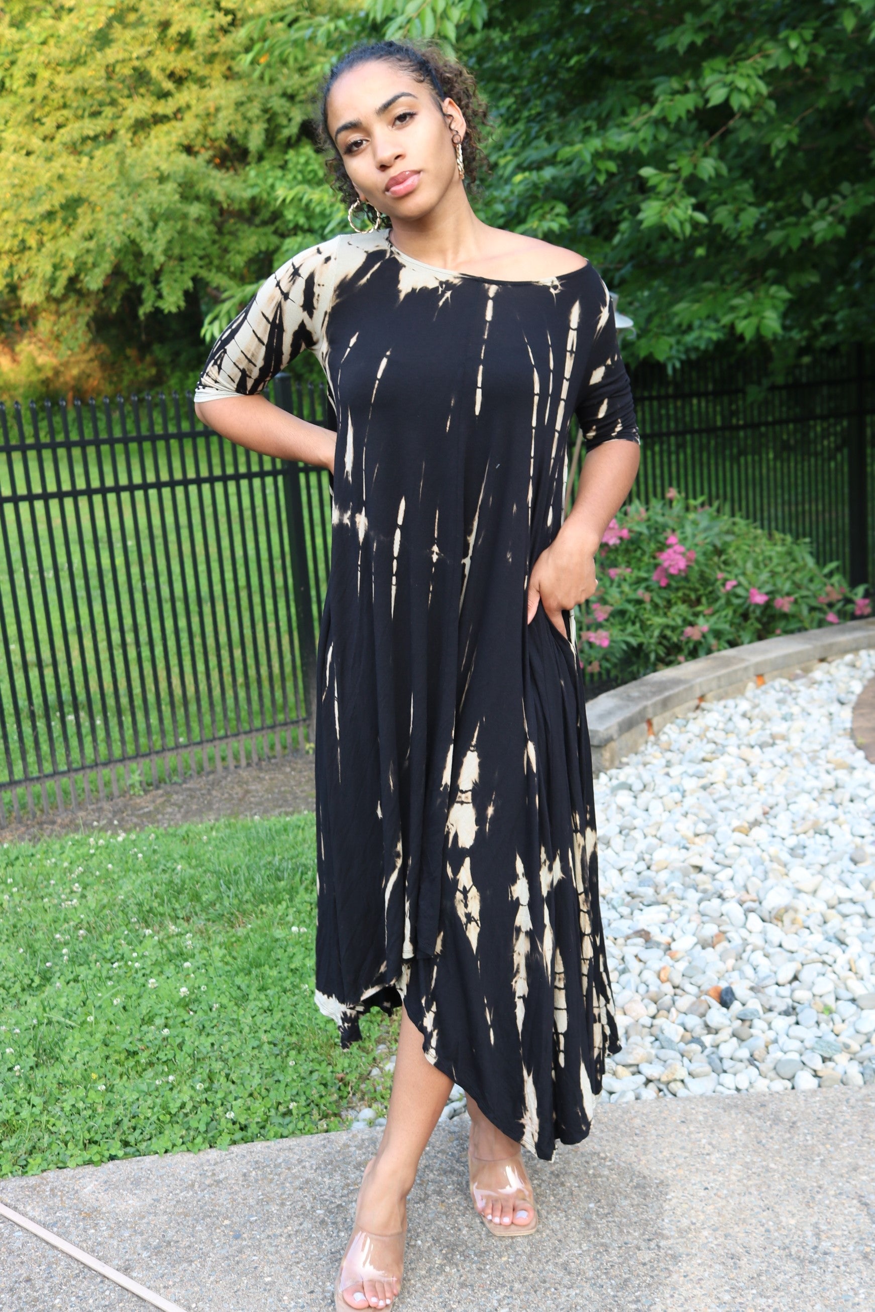 Dark Brown Tie Dye Asymmetrical Maxi Dress M