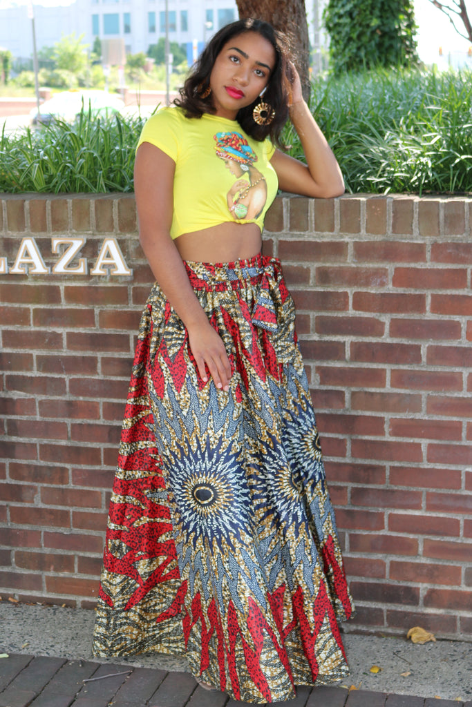Red Burst African Wax Print Maxi Skirt – Nina Cheyenne