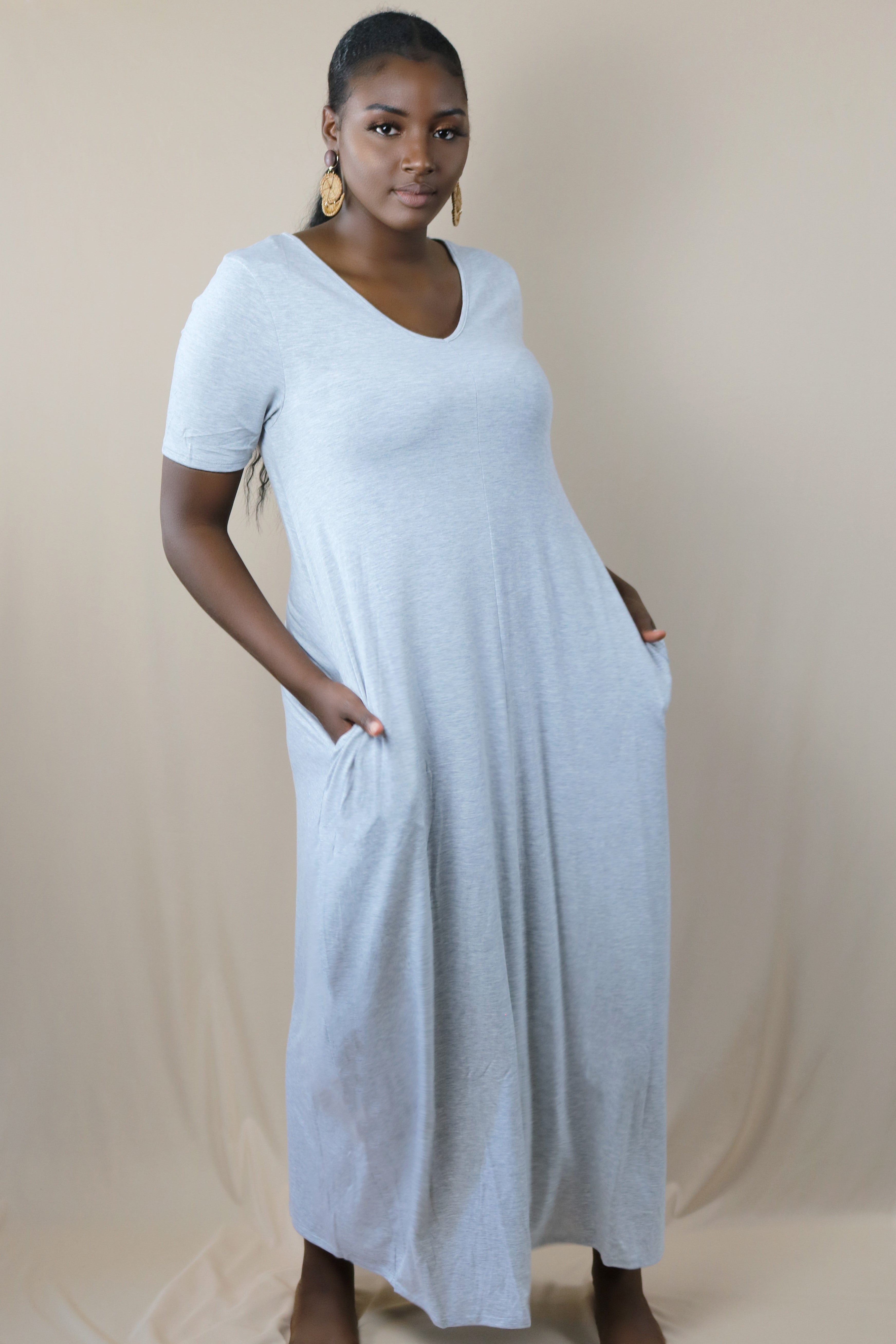 chinese dress ladies Mia Heather Grey Loose T-Shirt Maxi Dress S
