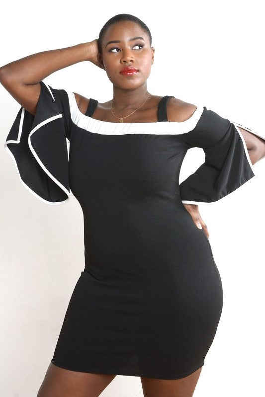 Black Bell Sleeves Bodycon Dress 3X