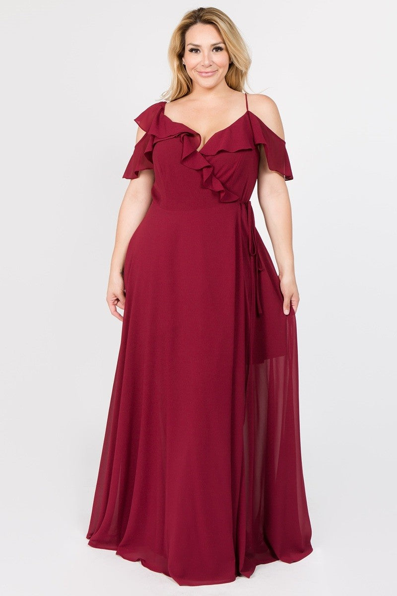Red Ruffle Chiffon Maxi Dress 3X