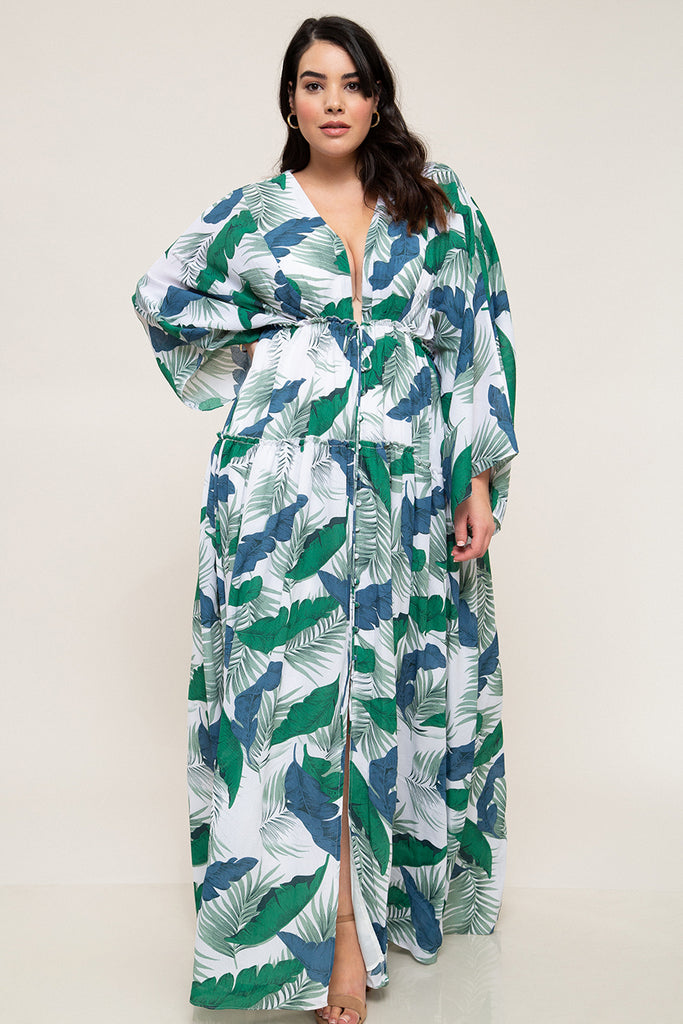 Leaf Print Kimono Maxi Dress – Nina Cheyenne