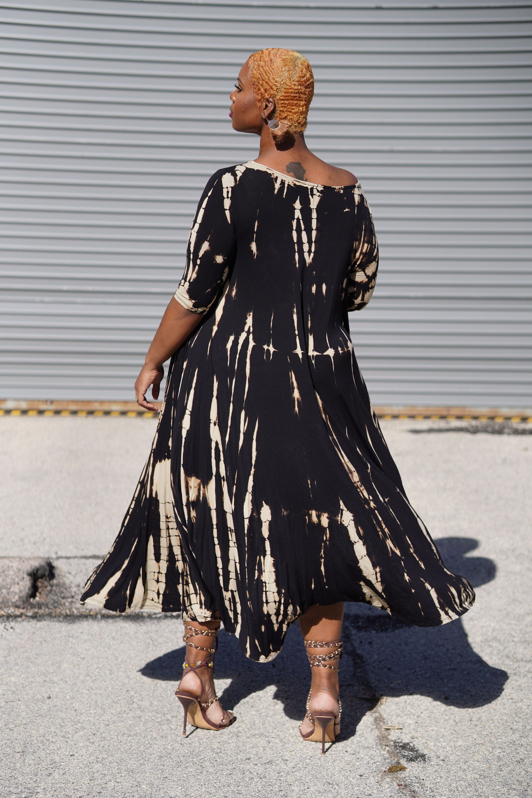 Dark Brown Tie Dye Asymmetrical Maxi Dress M