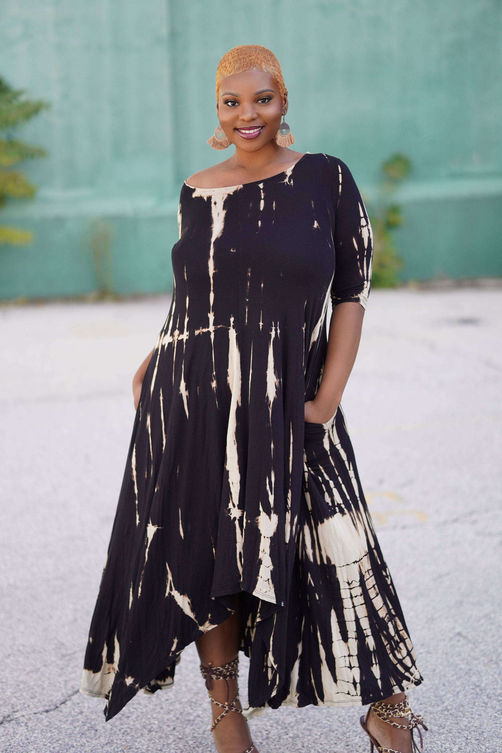 Dark Brown Tie Dye Asymmetrical Maxi Dress M Dark Brown Tie Dye Asymmetrical Maxi Dress M