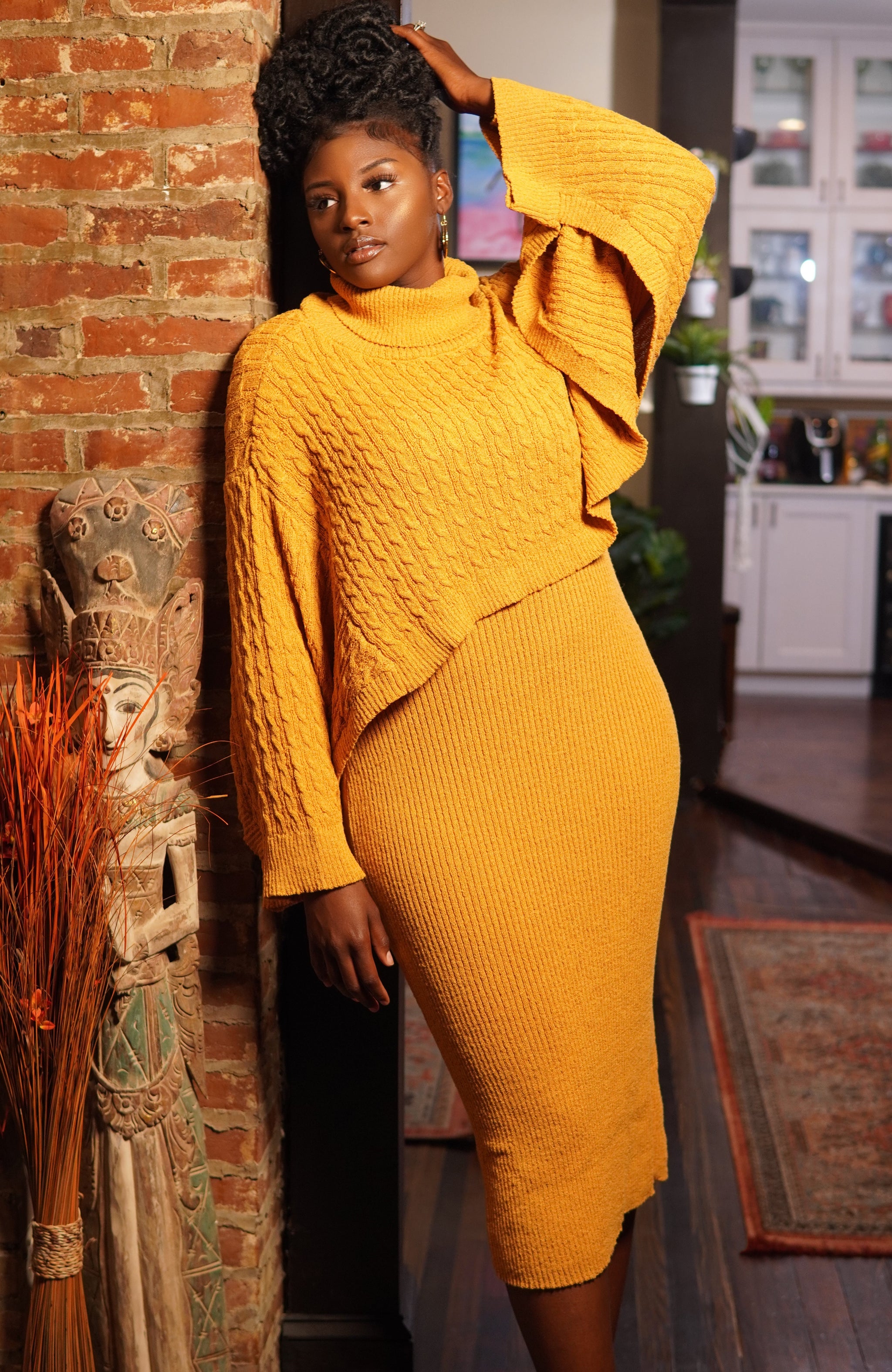 Mustard Two Piece Sweater Dress Set Mustard Two Piece Sweater Dress Set