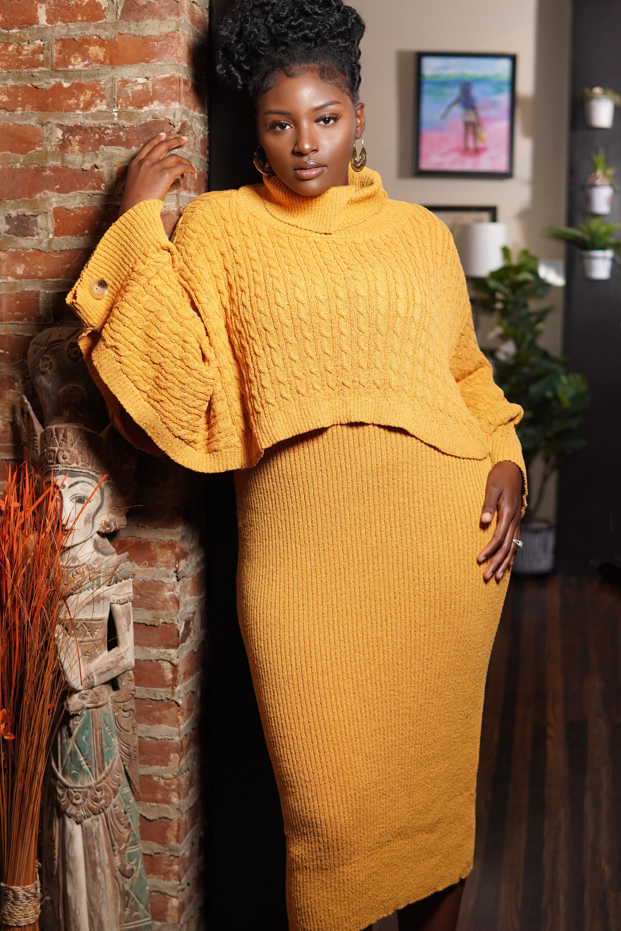 Mustard Two Piece Sweater Dress Set – Nina Cheyenne