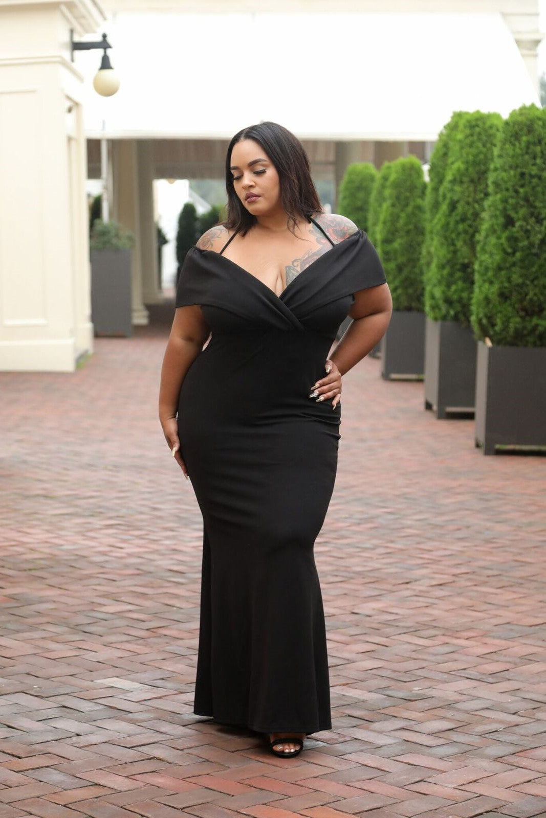 black scuba maxi dress Black Off the Shoulder Scuba Maxi Dress – Nina Cheyenne