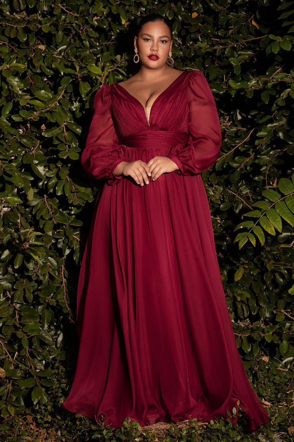 Burgundy Long Sleeve Chiffon Gown 2XL(18/20) Burgundy Long Sleeve Chiffon Gown 2XL(18/20)