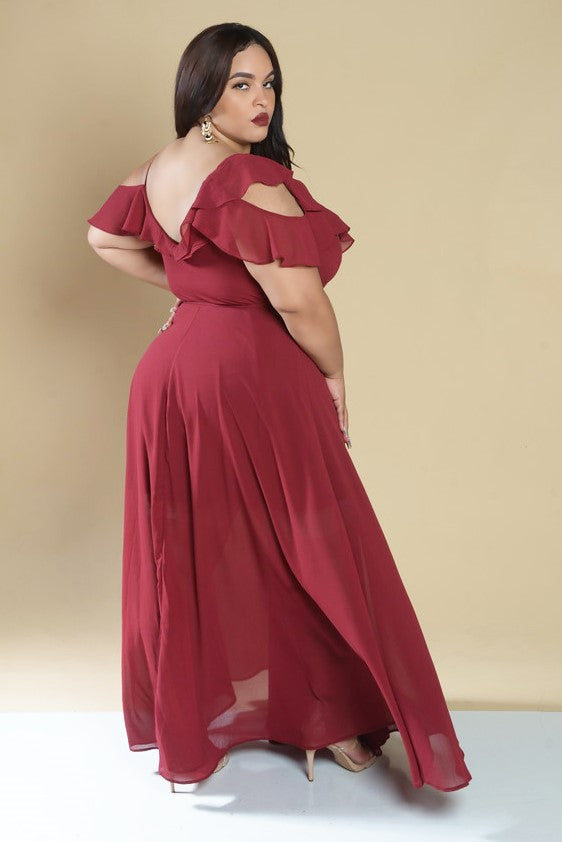 Red Ruffle Chiffon Maxi Dress 3X